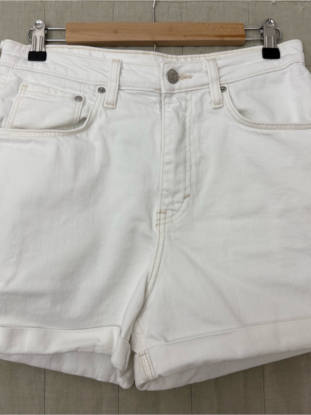 White H&M High-Waist Denim Shorts
